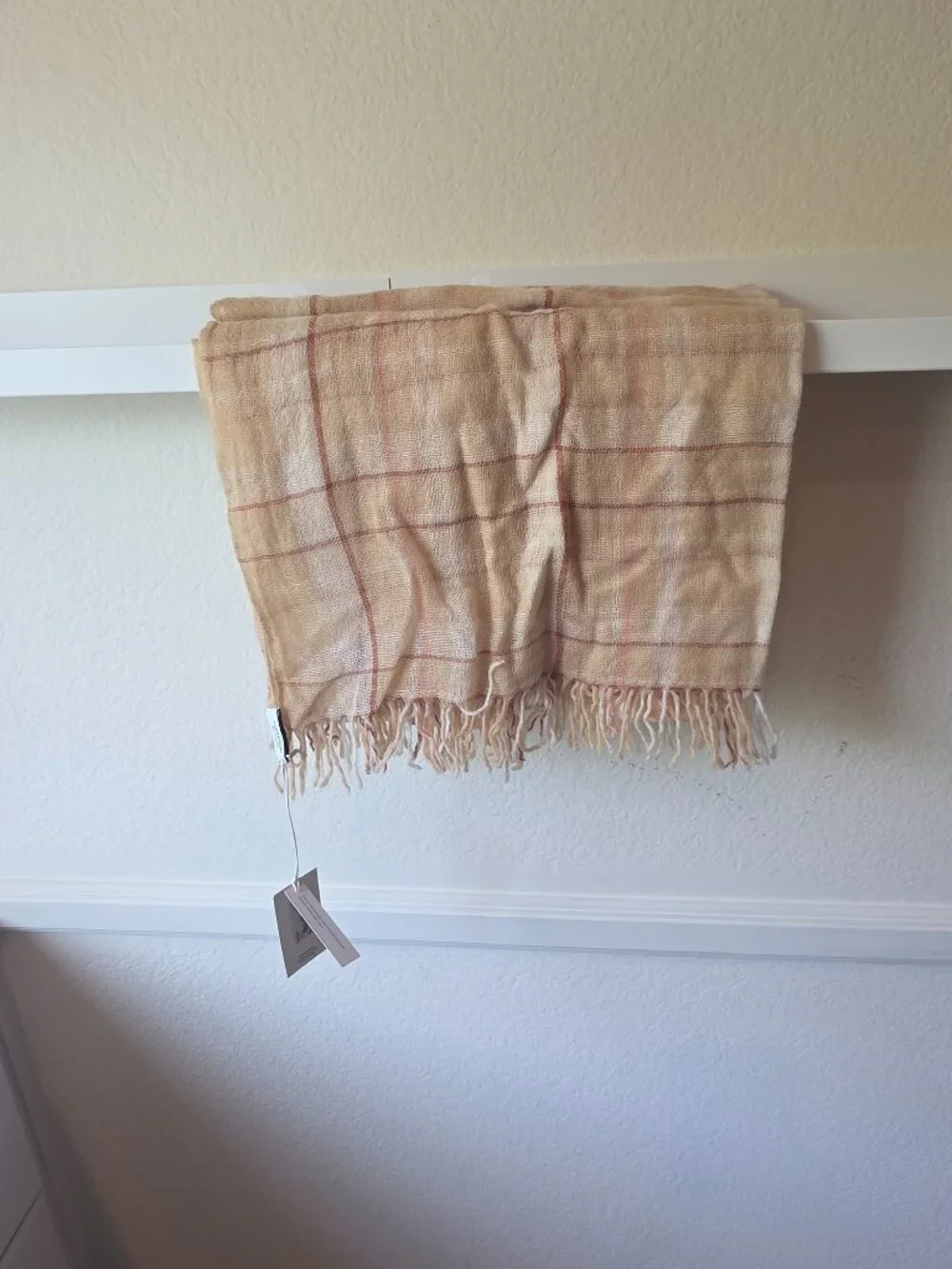 Nordstrom 100% Cashmere Plaid Scarf Tan Combo NWT